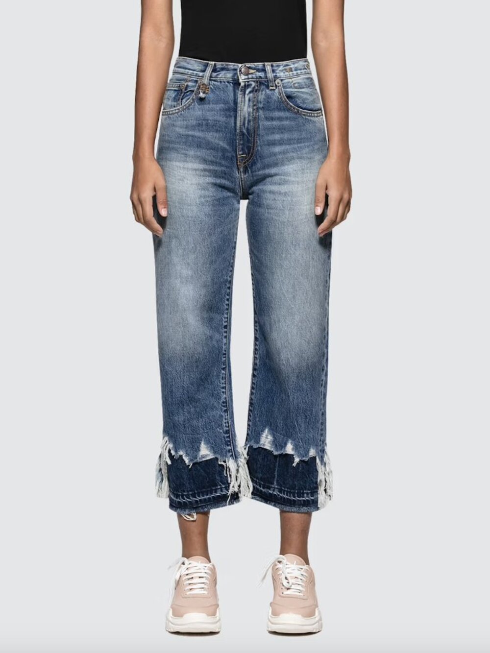 R13 Blue Double-Shredded Hem High-Rise Camille Jeans - Size 0